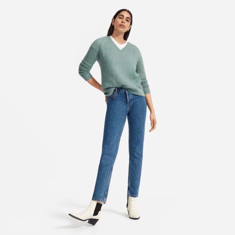 Everlane The Alpaca V-Neck Sweater in Pomona Green
